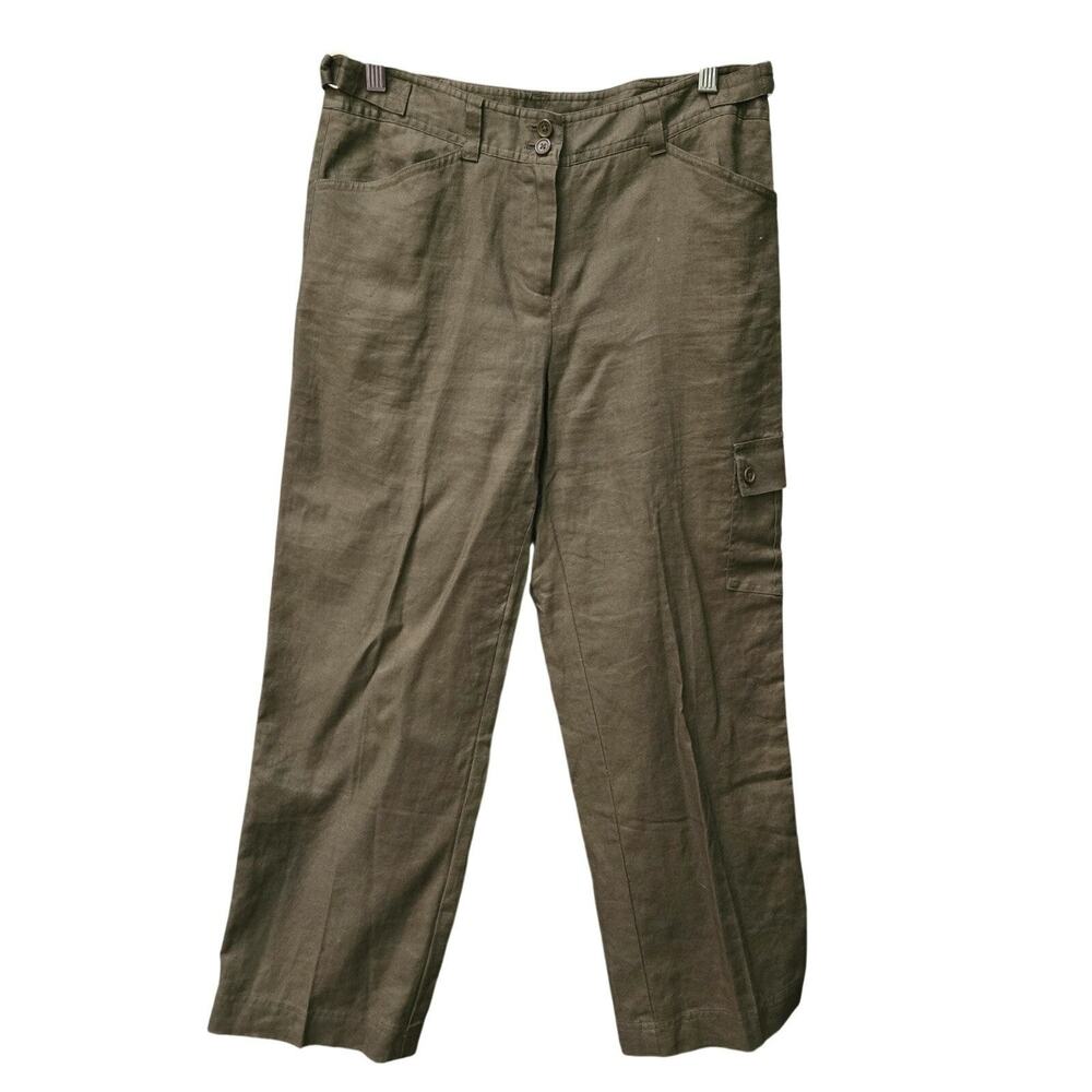 Jones New York Women Gorp Minimalist Military Green Linen Cargo Capri Pants 6